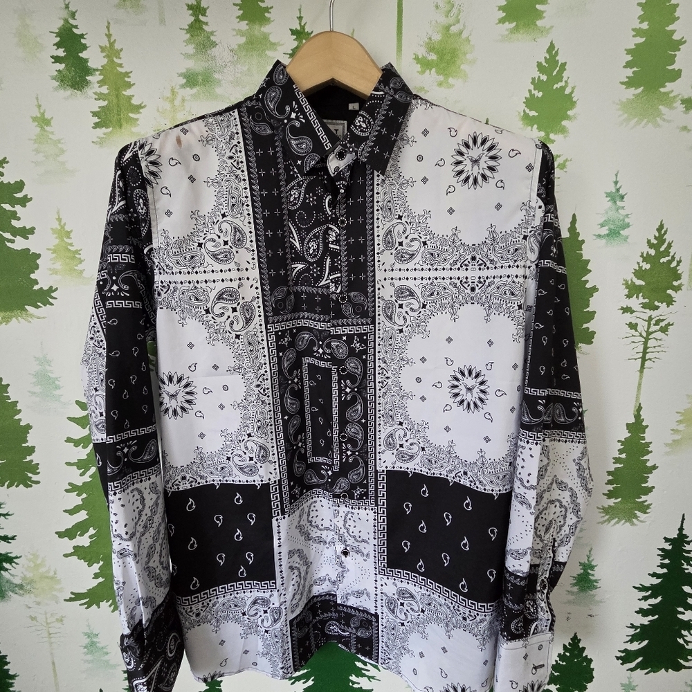 De-Niko Black and White Bandana Shirt